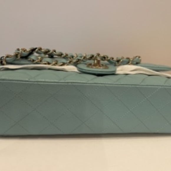 ❌SOLD!!!-❌ NWT! CHANEL Caviar Tiffany Blue Medium ClassicFlap/Champagne Hardware - Picture 9 of 13